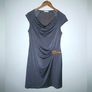 Promod S Capped Sleeved Ditsy Diamond Print Side Scrunched Mini Dress